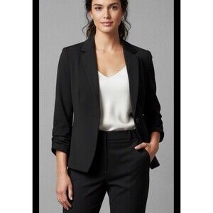 Express Black Ruched Sleeve Blazer Women’s Sz 8 Work Career Jacket Dark Academia